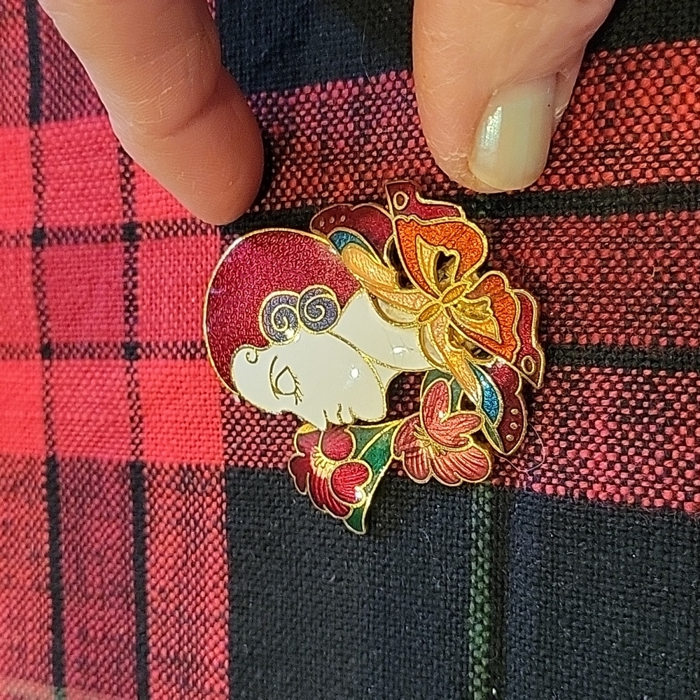 5 For 25.00/Vintage Art Deco Lady Pin EUC,Cloisonne